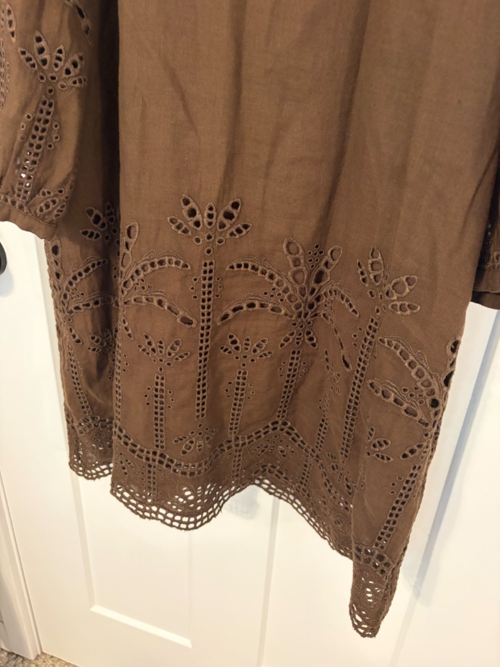 J.Mclaughlin 3/4 Sleeve Linen Blend Newbury Eyelet Dress Lined Brown Women's XL - Picture 6 of 13